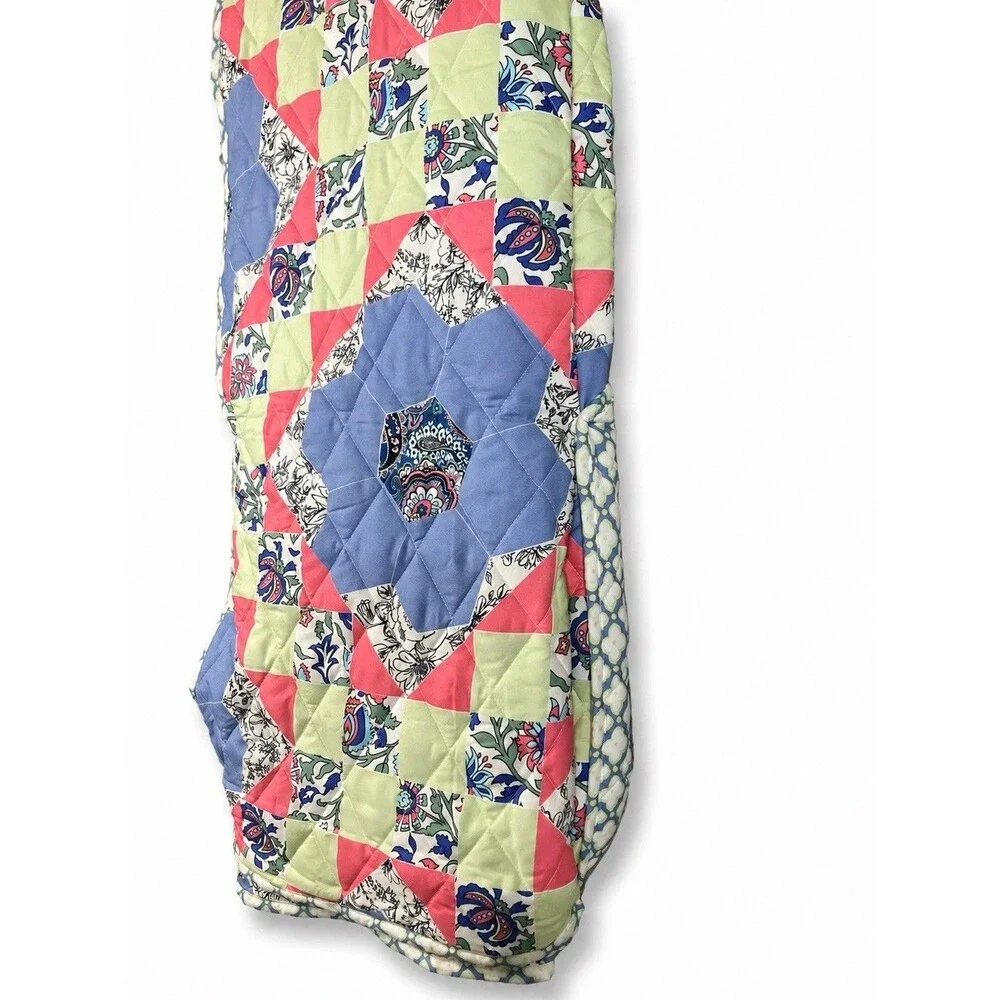 Vera Bradley Full Queen Quilt Set 3 Piece Reversible Floral Patchwork Blue Green